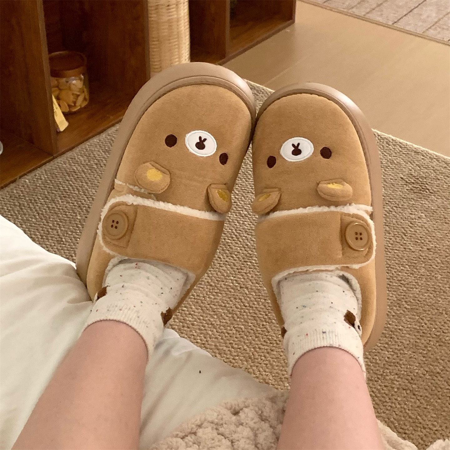 细细条软萌小熊魔术贴棉鞋女2025冬新款百搭可爱加绒面包鞋平底,淘宝优惠券,粉丝福利购,淘宝优惠卷