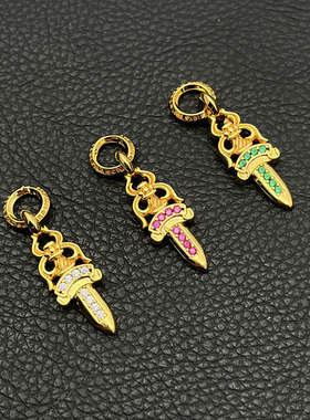 ODEK高级感22k金色白钻宝剑项链男女重工vintage匕首吊坠经典