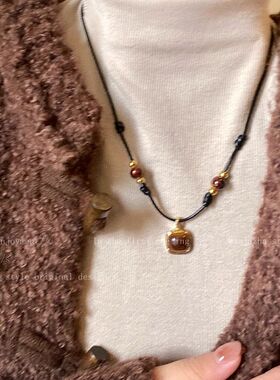 虎眼石编织皮绳项链秋冬2