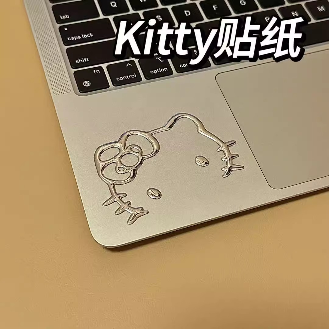 kitty手机金属感贴纸凯蒂猫银色笔记本平板电脑汽车电动车装饰贴 - 图0