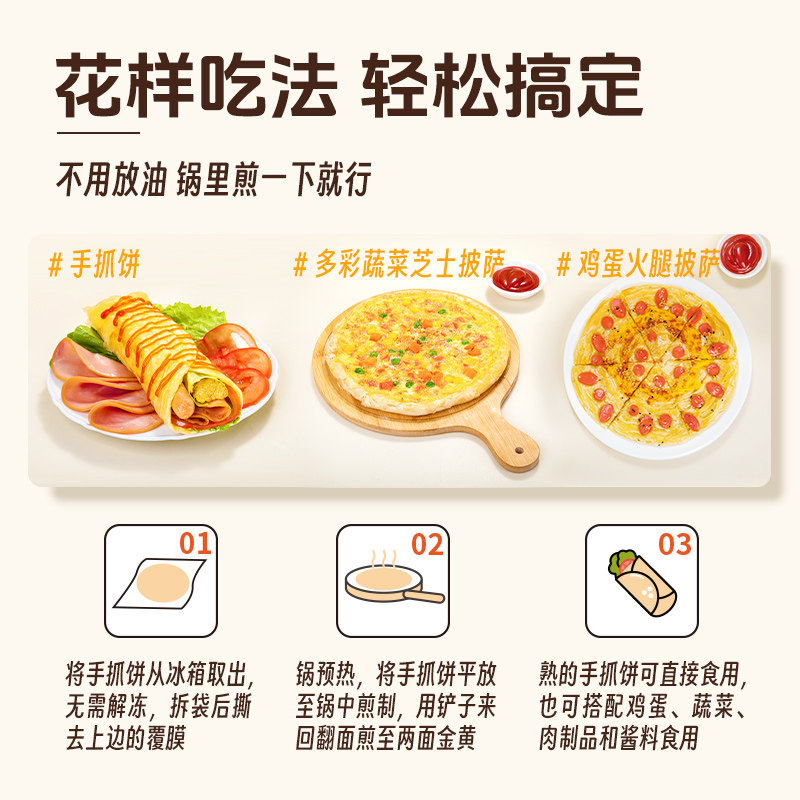 牛奶黄油手抓饼煎饼速食加热即食面饼皮半成品儿童卷饼营养早餐饼,淘宝优惠券,粉丝福利购,淘宝优惠卷