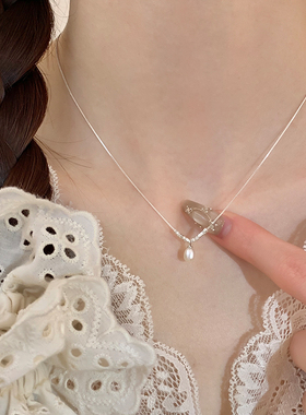 纯银珍珠碎银子吊坠项链颈链