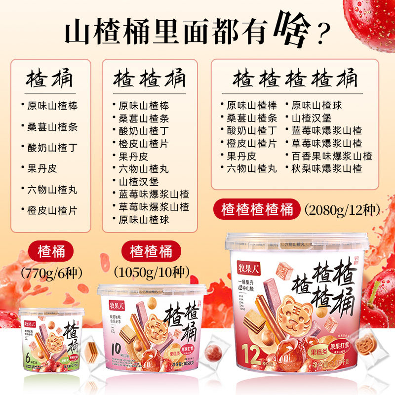 牧果人楂楂桶山楂球爆浆果丹皮六物山楂丸蜜饯果脯零食小包装混合,淘宝优惠券,粉丝福利购,淘宝优惠卷