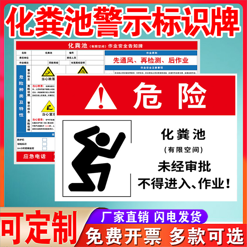 化粪池标识牌警示贴有限空间警示告知牌车间安全标志标示提示牌警告贴纸职业危害风险点标牌严禁注意当心危险 - 图1