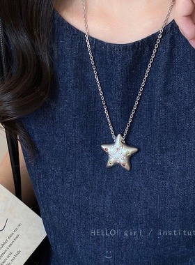 美式复古辣妹银色海星项链海边长款五角星颈链甜酷时尚夸张毛衣链