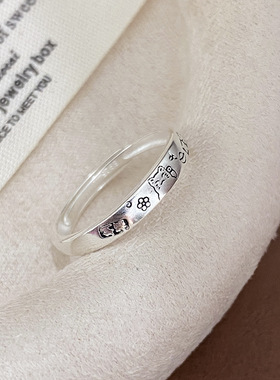 S925纯银招财猫可调节戒指送女友