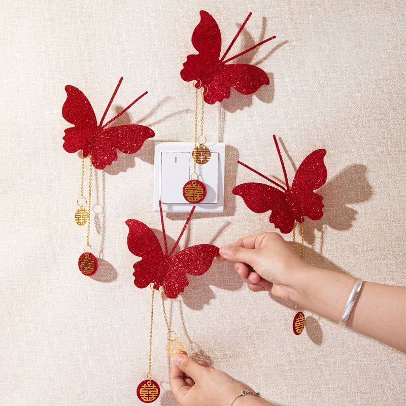 结婚立体仿真红蝴蝶婚房装饰卧室客厅背景墙面布置婚礼婚庆贴开关,淘宝优惠券,粉丝福利购,淘宝优惠卷