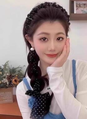 波点飘带发箍女2026新款丝巾一体百搭编发头饰发饰白色黑色法式