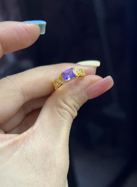 法式复古金色镶嵌方形锆石戒指女小众轻奢高级感微镶镂空编织指环