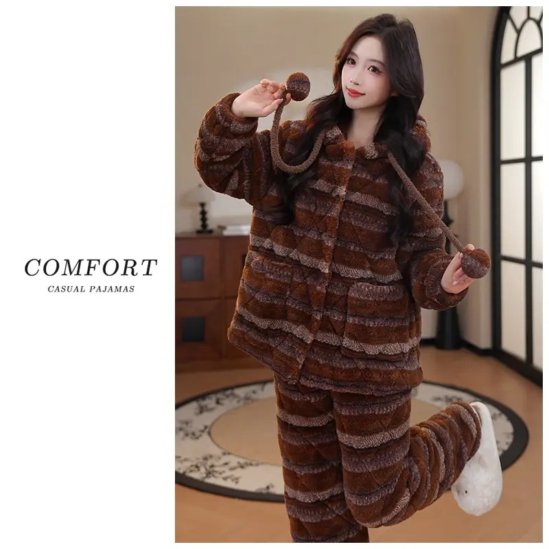 三层夹棉睡衣女款秋冬季2025新款珊瑚绒加厚学生冬天可外穿家居服,淘宝优惠券,粉丝福利购,淘宝优惠卷