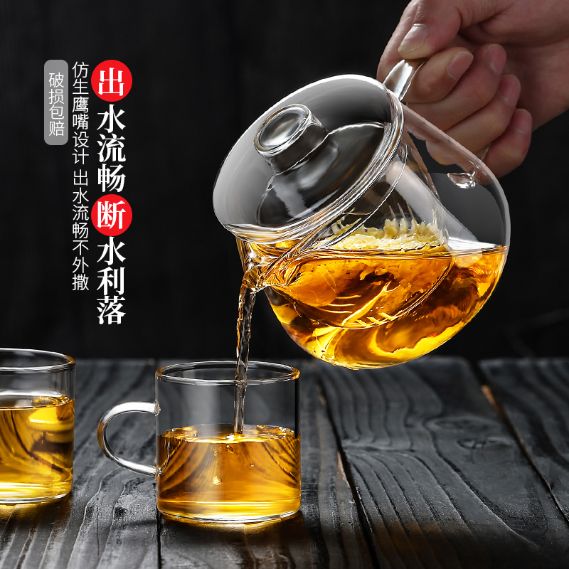 玻璃茶壶耐高温加厚茶水分离烧水沏茶壶家用花茶泡茶壶红茶具套装 - 图0