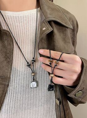 皮绳项链抽拉秋冬高档拉德高级新款毛衣配饰爆款锁骨民族风项链