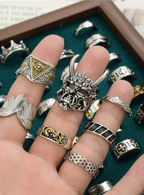 古着复古做旧戒指男个性嘻哈指环小众设计高级食指戒新款