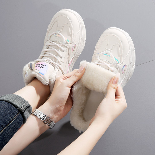 时尚棉鞋女2025新款冬季加绒保暖回力女鞋初中学生防水防滑运动鞋