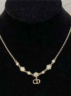 高定D家时尚新款满钻CD花朵珍珠项链女锁骨链ins气质甜美百搭饰品
