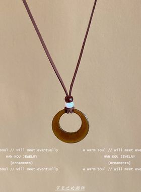 黑绳圆环吊坠新中式项链女长款设计高级毛衣链小众简约卫衣链配饰