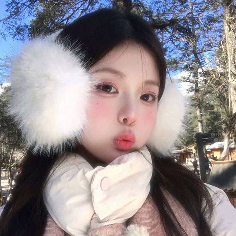 冬季新款白色兔毛耳罩女毛茸茸可爱学生骑车保暖防寒耳套防冻KS型