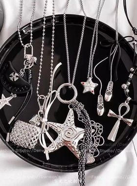 y2k银色星星项链女款2025新款甜酷辣妹风长款叠戴吊坠毛衣链配饰