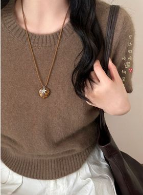 美拉德爱心长款星星项链女秋冬高级感轻奢小众吊坠毛衣链装饰配饰