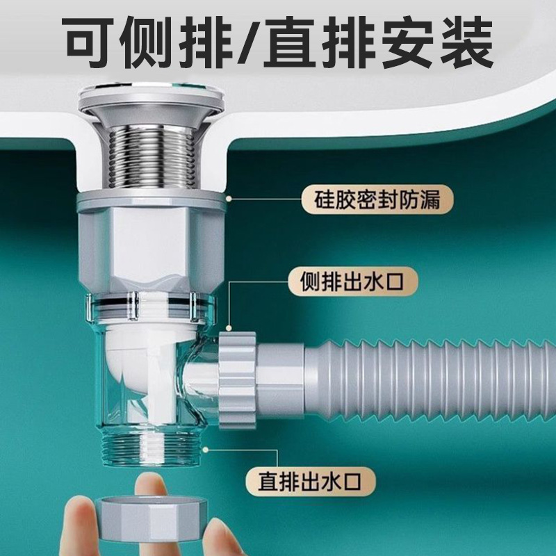 全套防臭面盆下水器洗手盆下水管卫生间陶瓷横排配件墙排排水侧排 - 图3