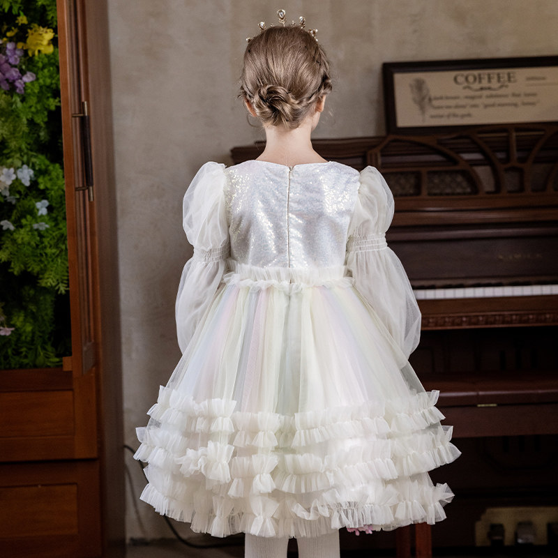 女童春秋公主裙儿童蓬蓬纱裙女孩花童礼服富家千生日裙子演出白色,淘宝优惠券,粉丝福利购,淘宝优惠卷