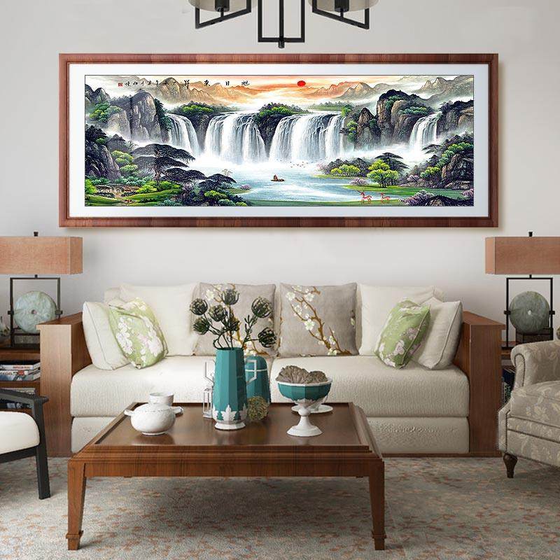 客厅李嘉诚同款旭日东升背景墙办公室国画鸿运当头挂画山水画玻璃,淘宝优惠券,粉丝福利购,淘宝优惠卷