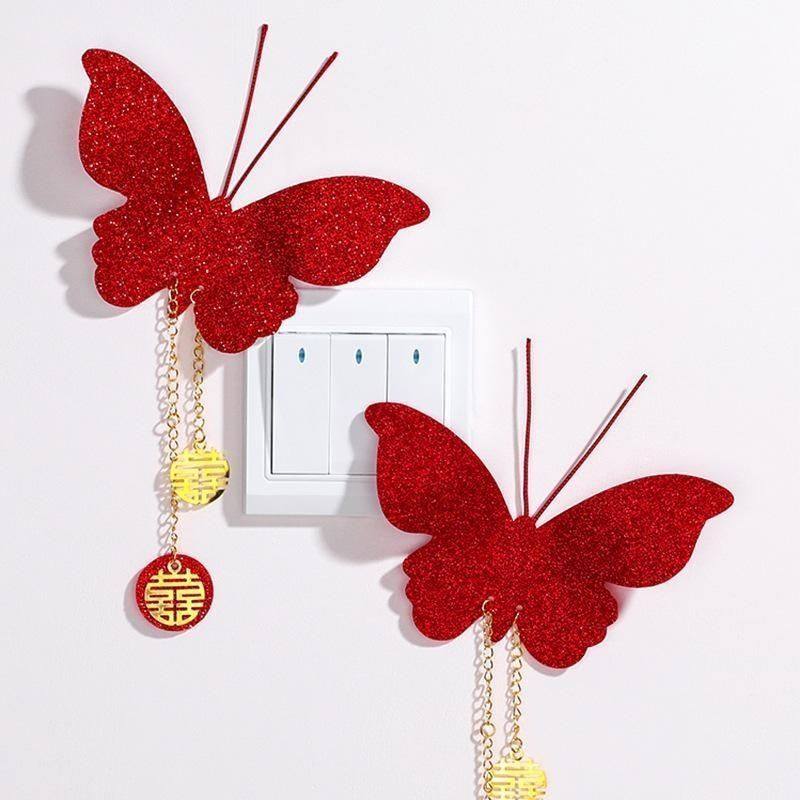 结婚立体仿真红蝴蝶婚房装饰卧室客厅背景墙面布置婚礼婚庆贴开关,淘宝优惠券,粉丝福利购,淘宝优惠卷