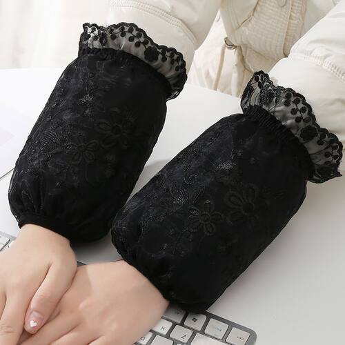 秋冬韩版袖套女款蕾丝女办公短款耐脏棉衣护袖成人家务羽绒服袖头 - 图0