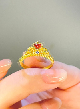 法式典雅金色爱心戒指女时尚轻奢小众心形指环开口可调节婚礼刻字