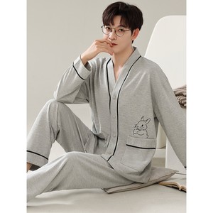 红豆春秋季睡衣男士款特大码长袖200斤套装开衫和服夏冬天宽松家