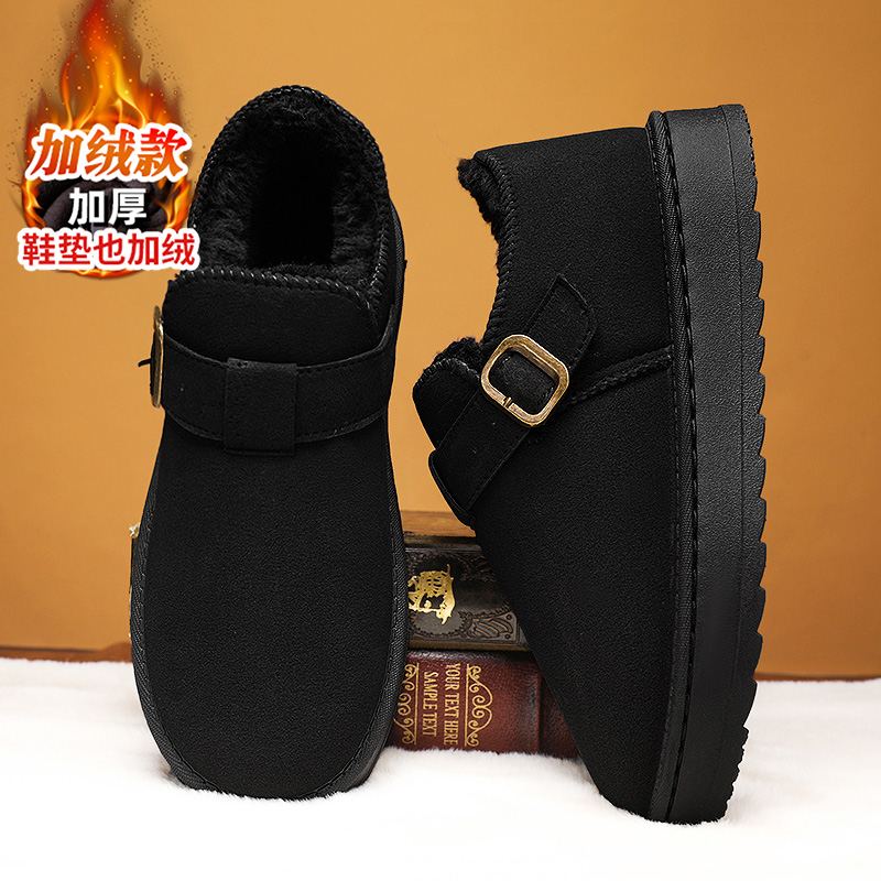 老北京棉鞋男鞋冬季加绒加厚一脚蹬软底防寒中老年爸爸保暖棉鞋男 - 图1