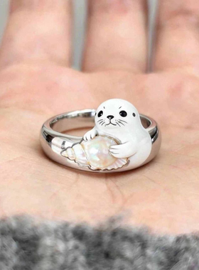 可爱滴釉海豚戒指女轻奢小众高级感食指戒个性设计搞怪闺蜜指环