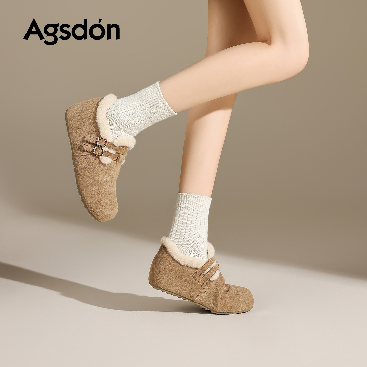 奥古狮登加绒勃肯鞋女2025新款冬季保暖雪地靴一脚蹬厚底防滑棉鞋 - 图0