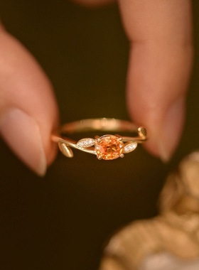 椭圆芬达石树枝叶戒指女款开口可调节单戒小众设计指环2025年新款