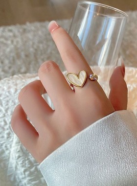 韩ins爱心戒指小众设计感女潮酷