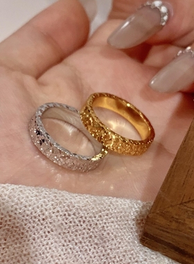 碎冰冰戒指情侣对戒钛钢戒指叠戴沙金戒指女式旺财戒指男锤纹戒指