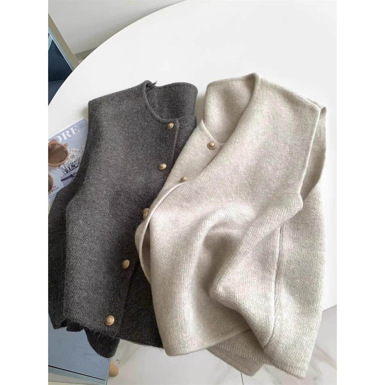 温柔系单排扣小金扣子气质百搭针织马甲背心女叠穿内搭坎肩女大码,淘宝优惠券,粉丝福利购,淘宝优惠卷