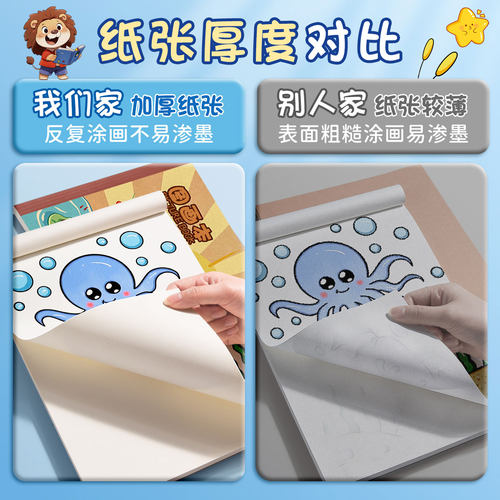 A4儿童马克笔涂色画画本图画本加厚幼儿园小学生涂鸦绘画本一年级二年级女孩美术本画册手绘本素描本线圈平摊 - 图1
