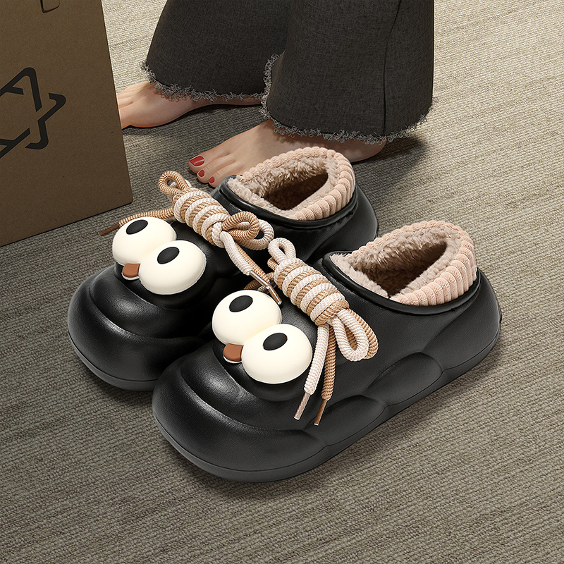 红豆防水棉拖鞋女2025冬季新款家居室内防滑保暖加绒厚底包根棉鞋 - 图1