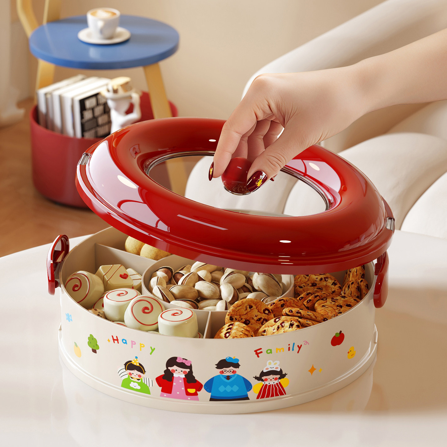 干果盘客厅茶几家用2025高档瓜子水果坚果盒零食干果密封双层旋转,淘宝优惠券,粉丝福利购,淘宝优惠卷