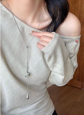 美拉德虎眼石水滴长款项链女款秋冬高级感复古毛衣链装饰衣服配饰