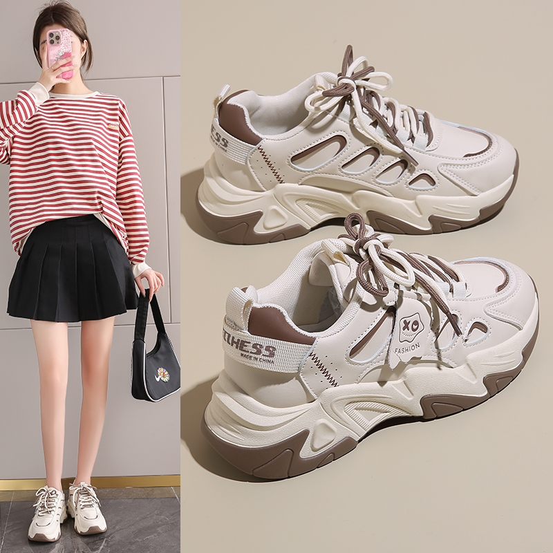 他她女孩踩屎感真皮老爹鞋女款2025年新款秋冬34休闲鞋防不累脚 - 图0