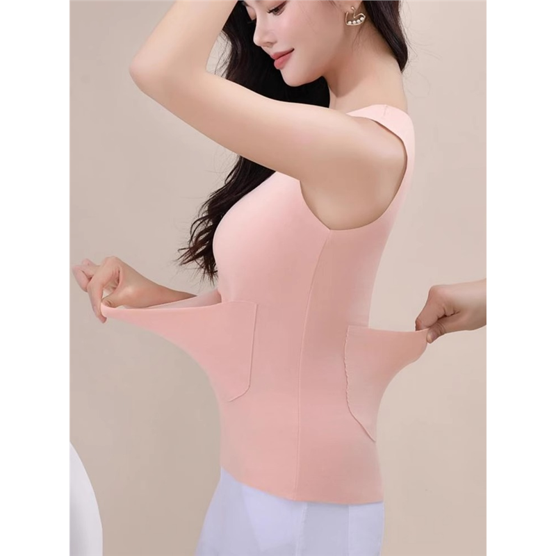 双兜德绒保暖背心上衣女带胸垫秋冬无痕内搭护腰打底秋衣贴身绿色,淘宝优惠券,粉丝福利购,淘宝优惠卷