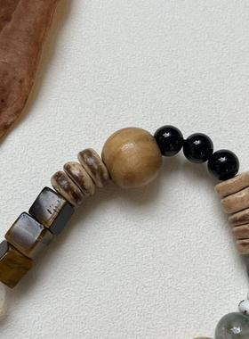 新款红色秋冬中式复古彩色串珠手链女小众叠戴手饰手串石头虎眼石