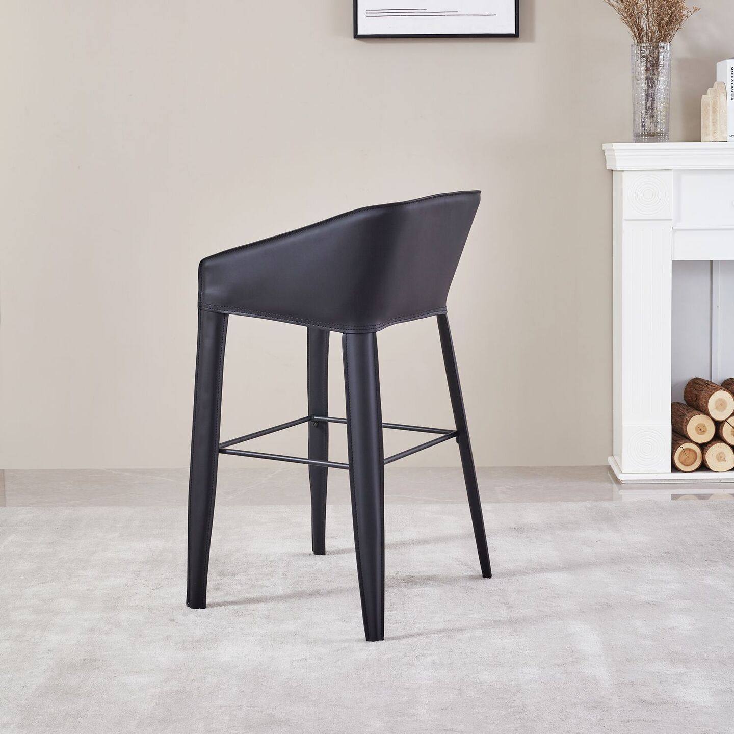 马鞍皮吧台椅意式极简高脚椅现代简约轻奢皮艺前台椅酒吧椅高脚凳,淘宝优惠券,粉丝福利购,淘宝优惠卷