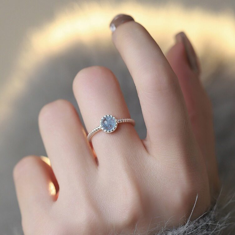 S925 sterling silver natural aquamarine ring