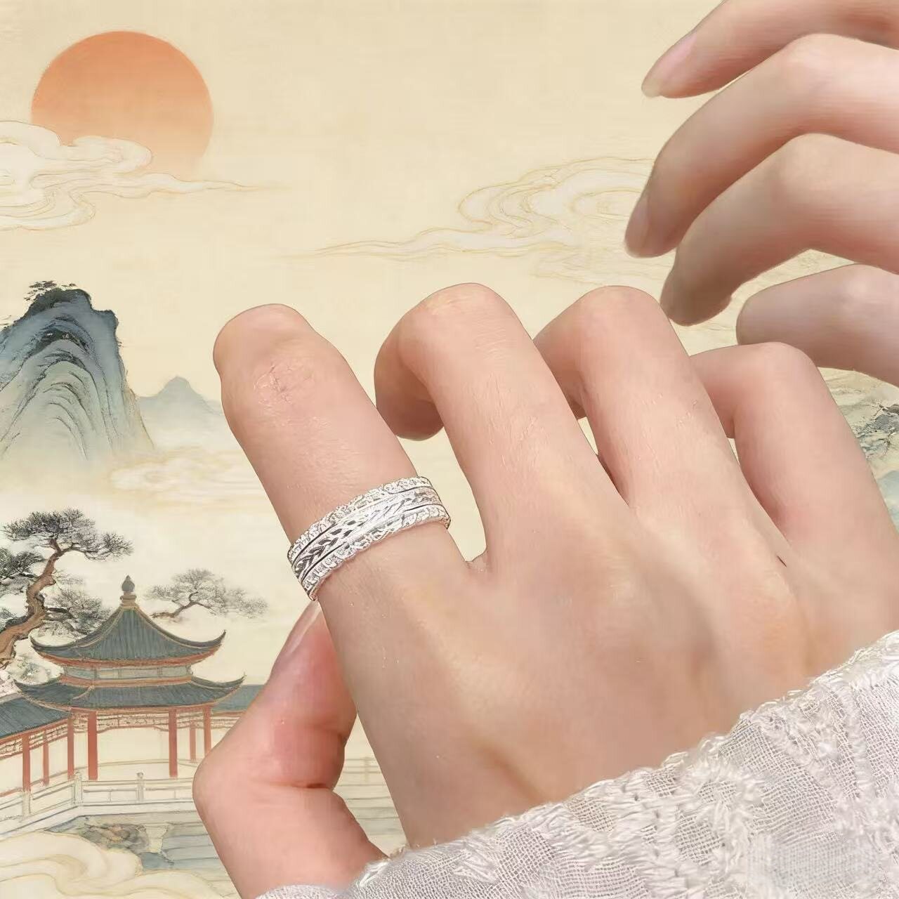Pure silver 9999 ring closed new Chinese style