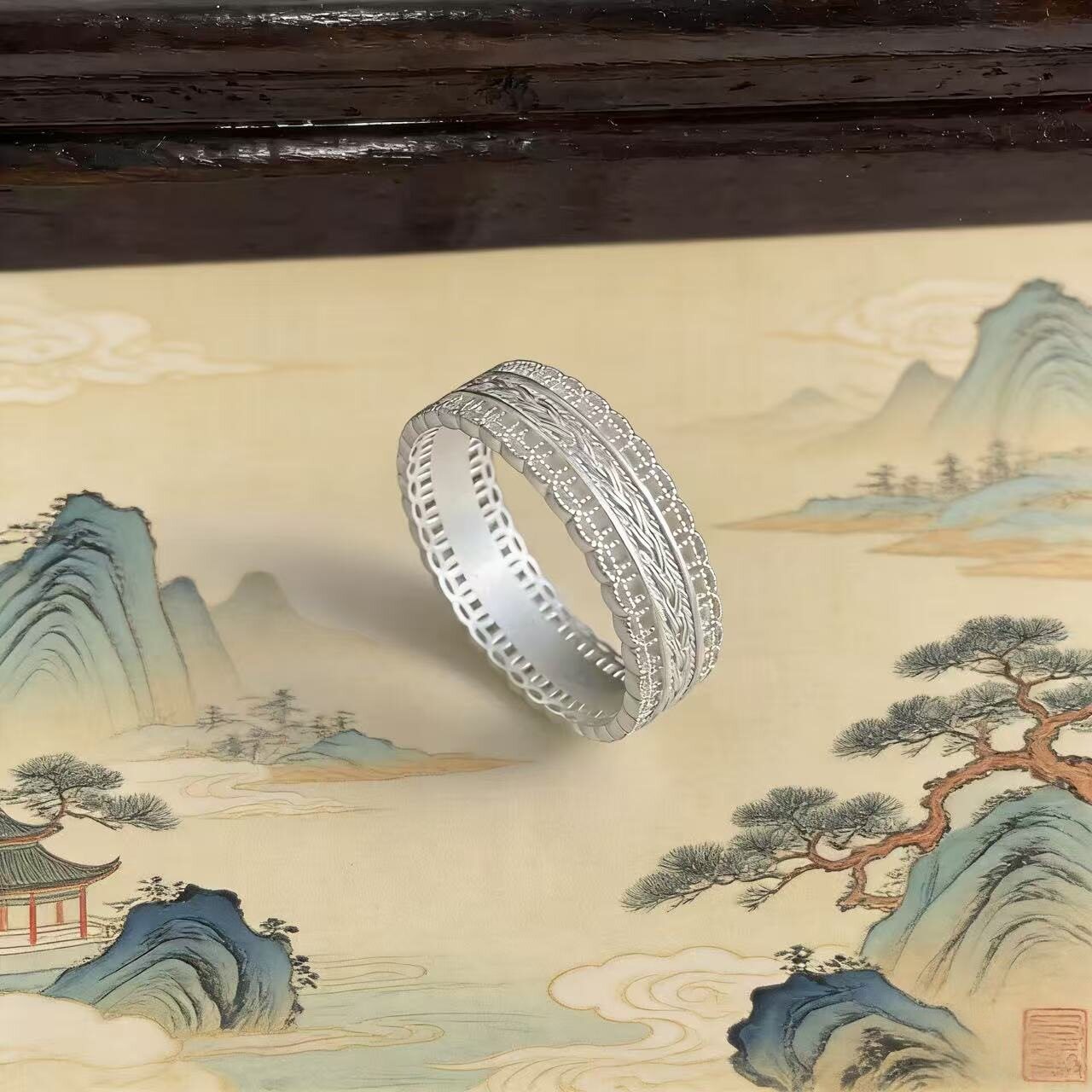 Pure silver 9999 ring closed new Chinese style