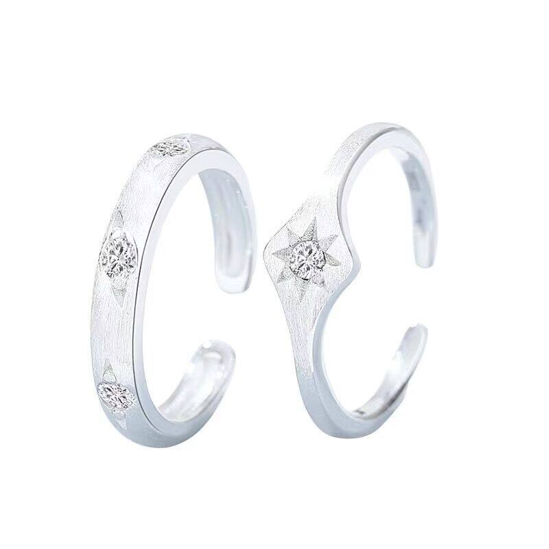 S925 sterling silver open silver ring eight-pointed star flash zirconium
