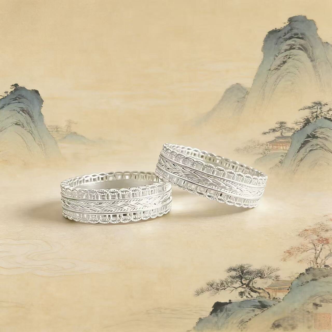 Pure silver 9999 ring closed new Chinese style